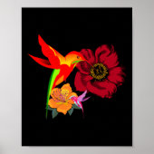 Poster Hummingbirds se nourrit d'art graphique aux fleurs (Devant)