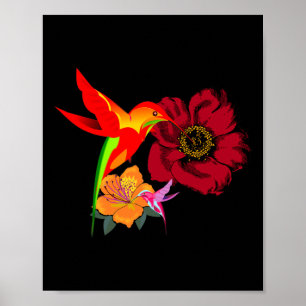 Poster Hummingbirds se nourrit d'art graphique aux fleurs