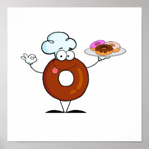 Poster humoriste donut chef personnage de dessin animé