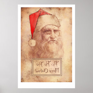 Poster Humorous Leonardo da Vinci as Santa