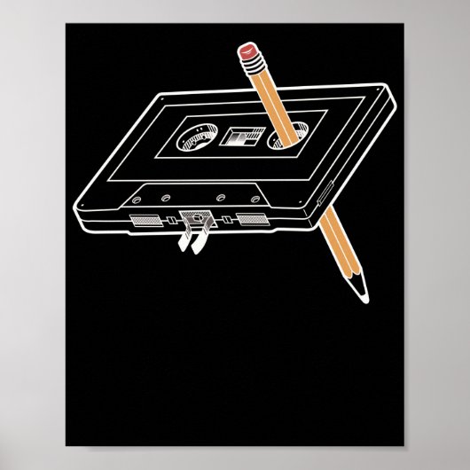 Poster Humour Rewind Cassette Pencil 90s (Devant)
