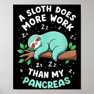 Poster Humour T1D T2d A Sloth Fait Plus De Travail Que Mo