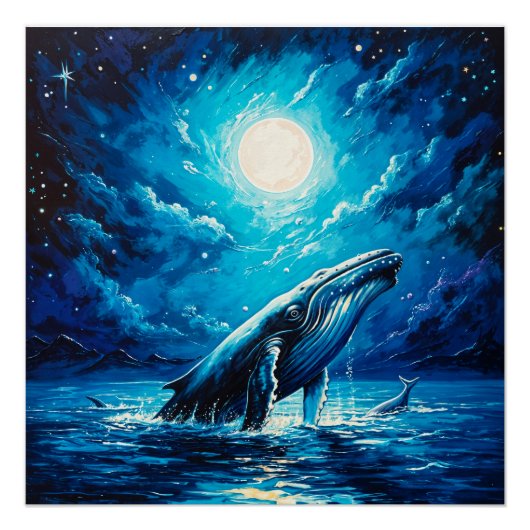 Poster Humpback Whales Under Moonlight (Devant)