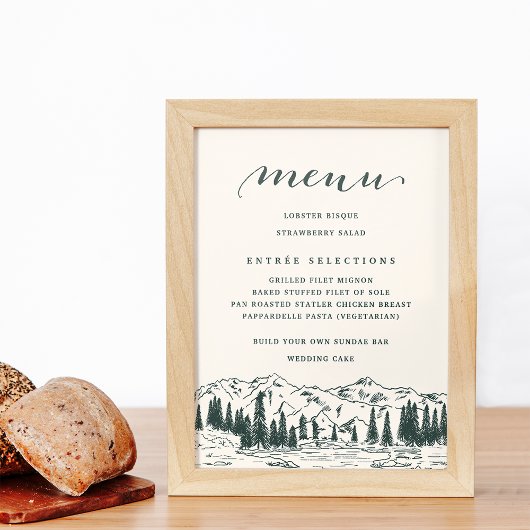 Poster Hunter Green | Panneau du menu Mariage Esquisse de