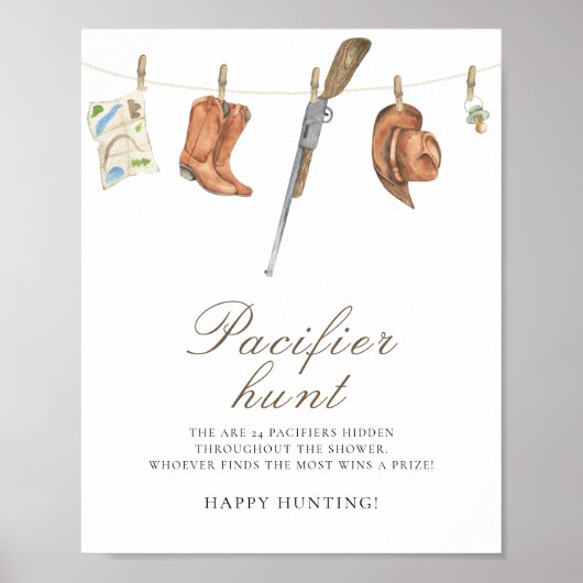 Poster Hunter - pacifier hunt baby shower game (Devant)