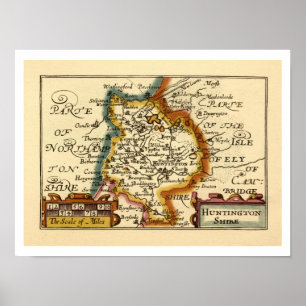 Poster Huntingdonshire Comté Angleterre Ancienne carte An