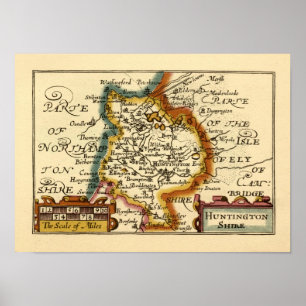 Poster Huntingdonshire Comté Angleterre Ancienne carte An
