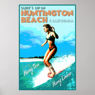 Poster Huntington Beach Californie Surf City Voyage