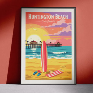Poster Huntington Beach Californie vintage