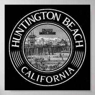 POSTER HUNTINGTON BEACH ORANGE CALIFORNIE VINTAGE
