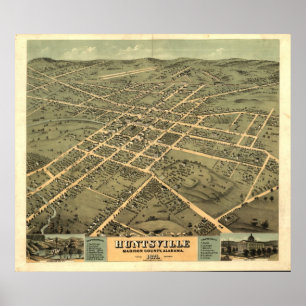 Poster Huntsville Alabama 1871 Carte panoramique antique