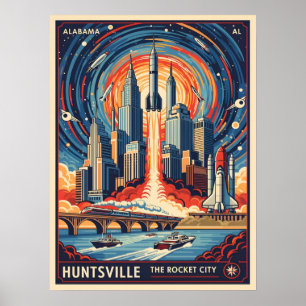 Poster Huntsville Alabama Rocket City Futuristic Espace