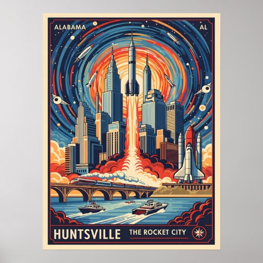 Poster Huntsville Alabama Rocket City Futuristic Space (Devant)