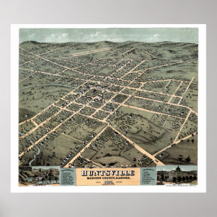 Poster Huntsville, carte panoramique d'AL - 1871