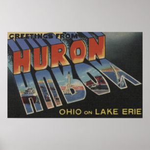 Poster Huron, Ohio - Lac Érié - Scènes de grandes lettres
