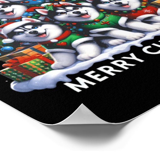 Poster Husky Chien Noël Arbre Joyeux Noël Correspondance (Coin)