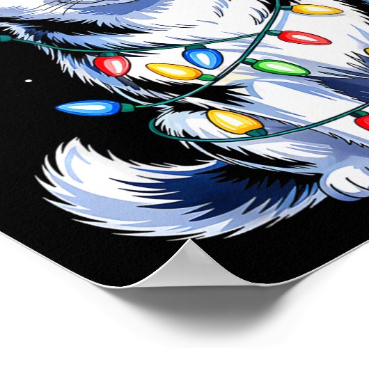 Poster Husky Dog Christmas Lights Santa Hat Family Xmas P (Coin)