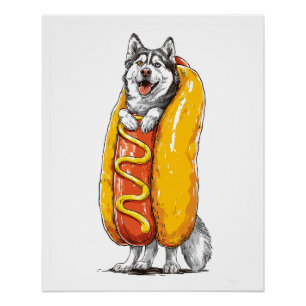 Poster Husky Hot Dog � Costume de nourriture drôle