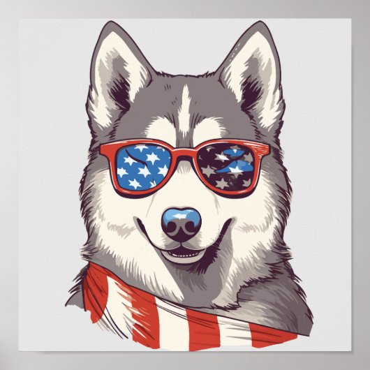 Poster Husky, Patriotique Sibérien Husky (Devant)