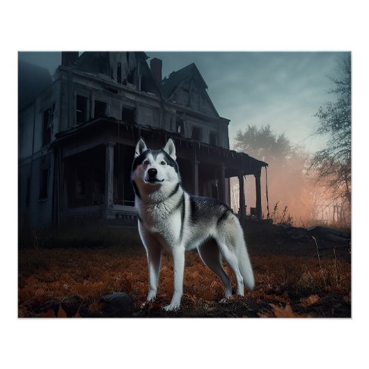 Poster Husky sibérien Halloween Épouvantable (Devant)