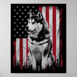 Poster Husky sibérien Papa Maman Amérique 4 juillet