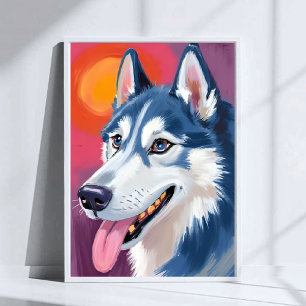 Poster Husky sibérien   Peinture aquarelle portrait de ch