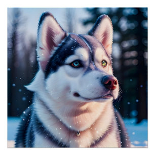 Poster Husky Stares en hiver