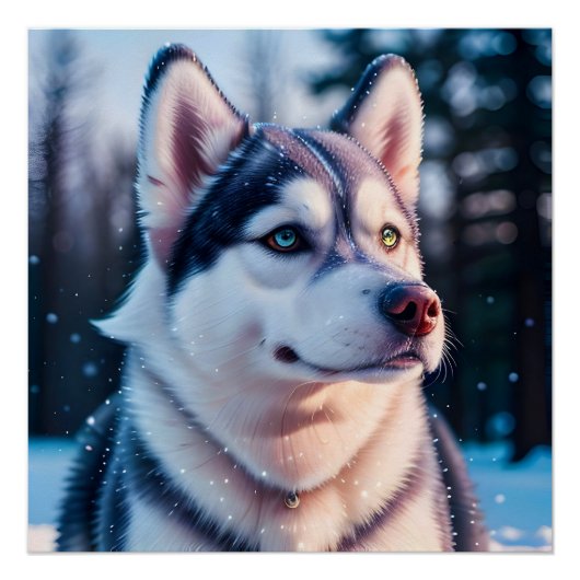 Poster Husky Stares en hiver (Devant)