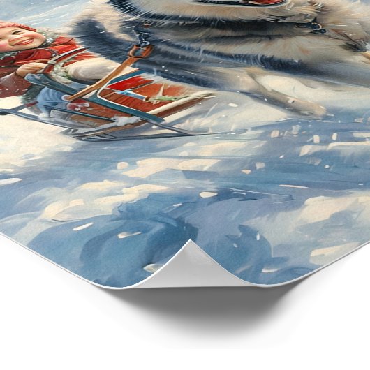 Poster Husky tire un enfant sur une traîne (Coin)