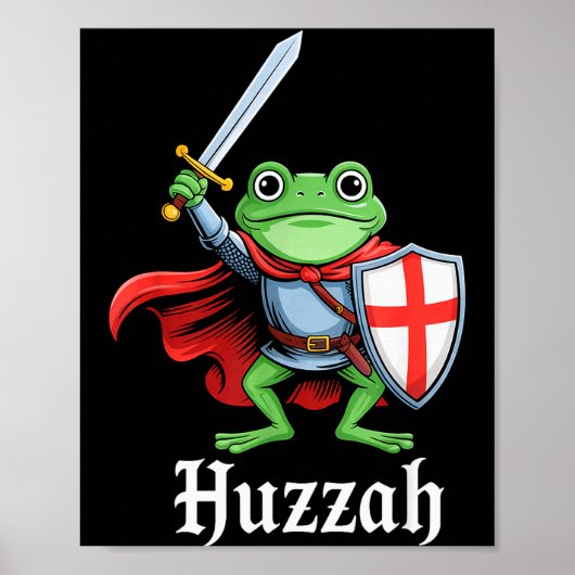 Poster Huzzah Frog Knight Funny Sword Meme Quote Medieval (Devant)