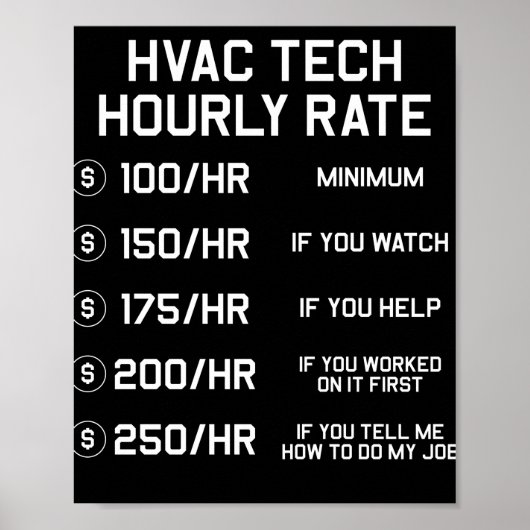 Poster HVAC Tech Taux horaire T chemise (Devant)