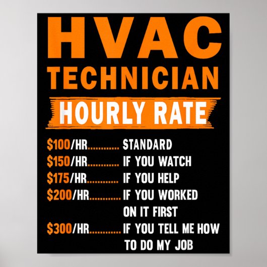 Poster Hvac Technician Hourly Rate Funny Hvac Mechanic Sa (Devant)