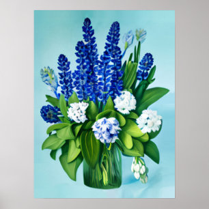 Poster Hyacinthes bleu de Cobalt et Hydrangées