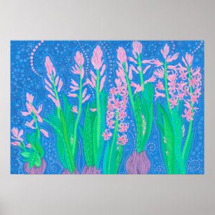 Poster Hyacinthes roses Fleurs de printemps peinture d'ar