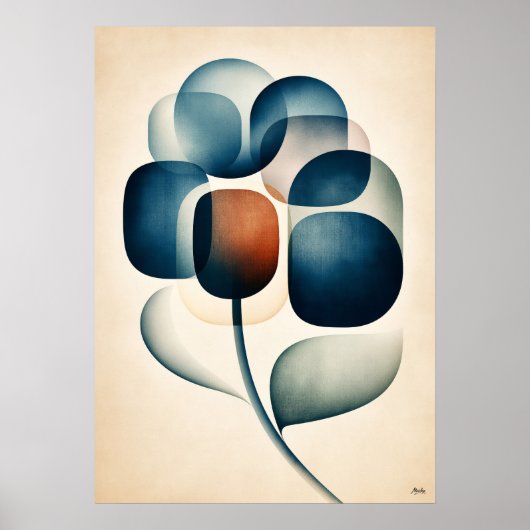 Poster Hydrangea Ajisai Japandi Floral Géométrie (Devant)