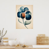 Poster Hydrangea Ajisai Japandi Floral Géométrie (Cuisine)