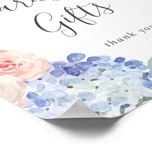 Poster Hydrangea Bleu Élégant Cartes et Cadeaux Blanc Ens (Coin)