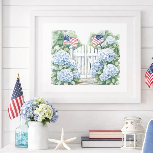 Poster Hydrangea Bleu Jardin Côté Américain