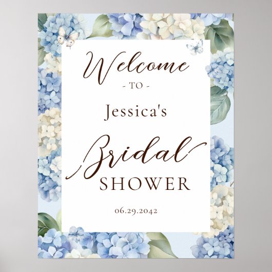 Poster Hydrangea Bleu Poussiéreux Lavis Mariage (Devant)