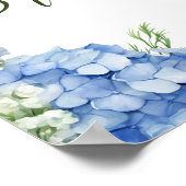 Poster Hydrangea Bleu Roses Blanches Écriture Florale Bie (Coin)