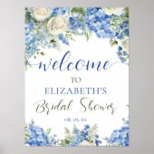 Poster Hydrangea Bleu Roses Blanches Écriture Florale Bie (Devant)