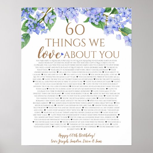 Poster hydrangea choses que nous t'aimons 60 choses anniv (Devant)