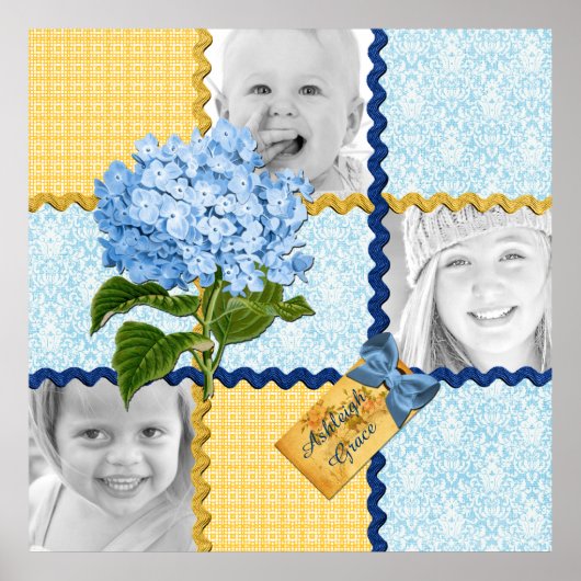 Poster Hydrangea Custom Photo Quilt Frame Blue Yellow (Devant)