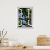 Poster Hydrangea Garden Vue Faux Fenêtre (Cuisine)