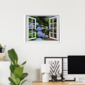 Poster Hydrangea Garden Vue Fenêtre Faux (Bureau à domicile)