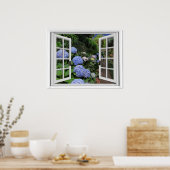 Poster Hydrangea Garden Vue Fenêtre Faux (Cuisine)
