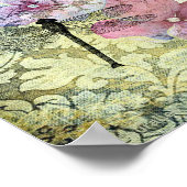 Poster Hydrangea Libellule Cachet Grunge (Coin)