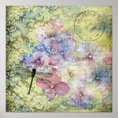 Poster Hydrangea Libellule Cachet Grunge (Devant)