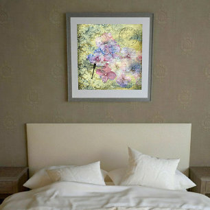 Poster Hydrangea Libellule Cachet Grunge