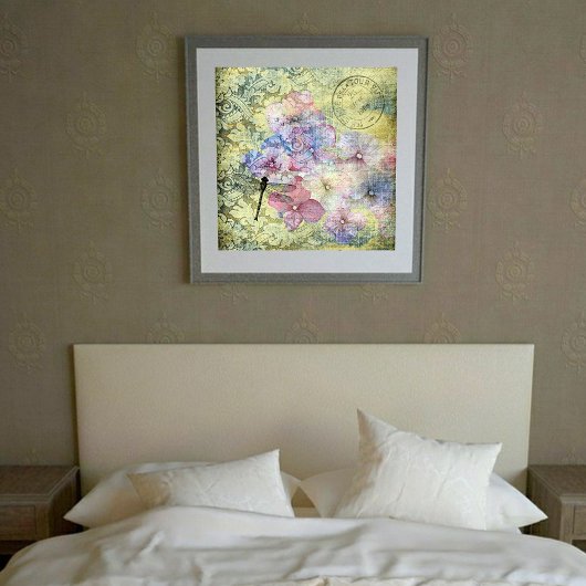 Poster Hydrangea Libellule Cachet Grunge